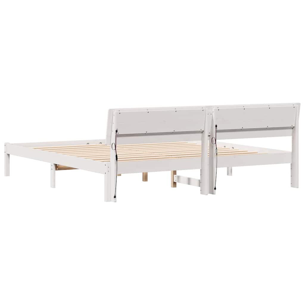 Sengestel med hovedgærde Hvid 200 x 200 cm Massiv fyrretræ