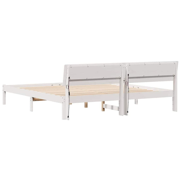 Sengestel med hovedgærde Hvid 200 x 200 cm Massiv fyrretræ