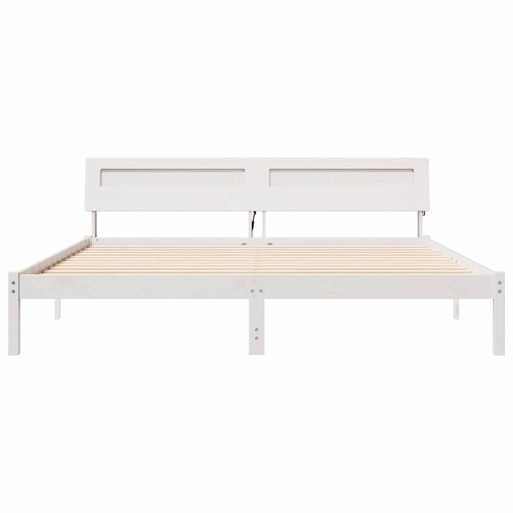 Sengestel med hovedgærde Hvid 200 x 200 cm Massiv fyrretræ