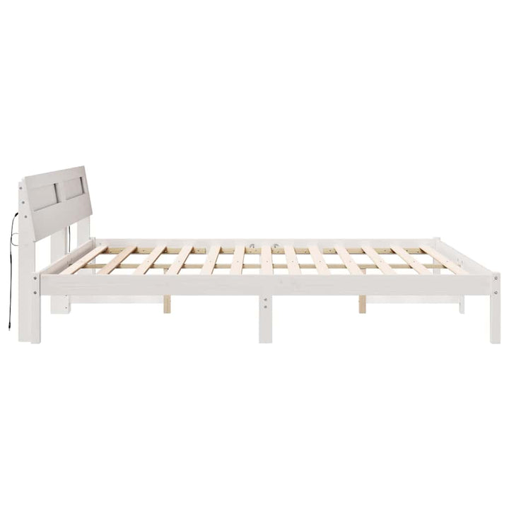 Sengestel med hovedgærde Hvid 200 x 200 cm Massiv fyrretræ
