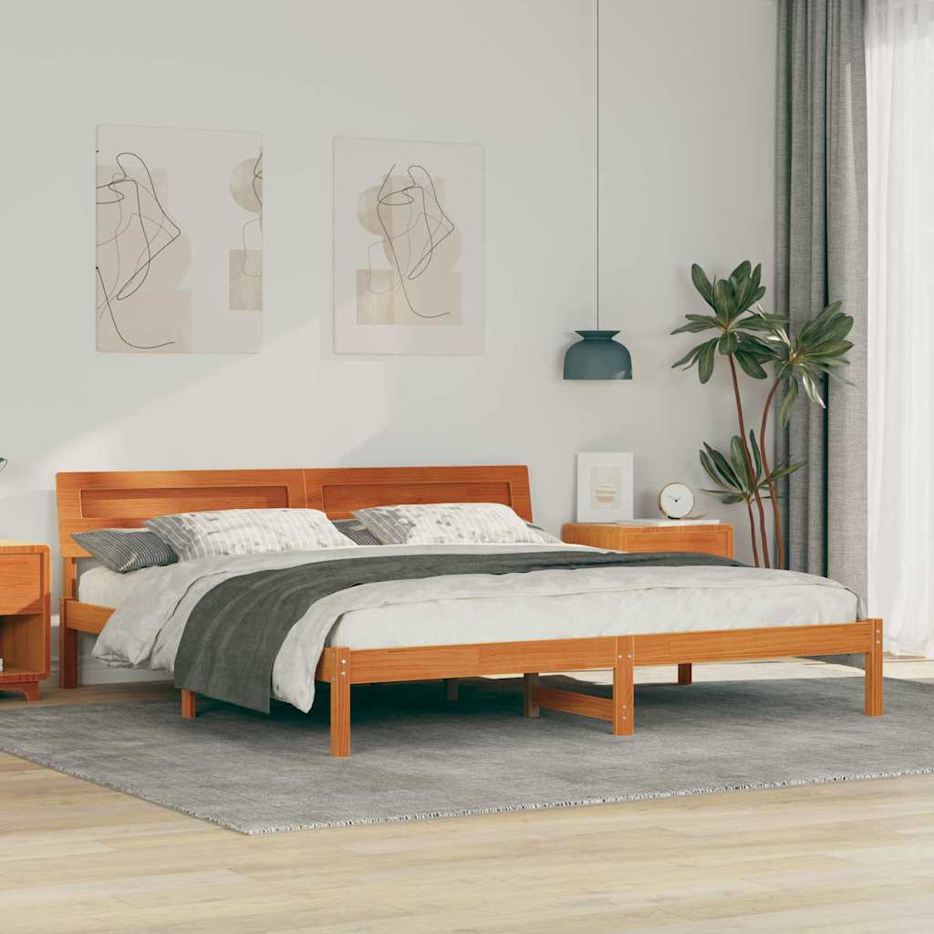 Sengestel med hovedgærde Brun 200 x 200 cm Massiv fyrretræ
