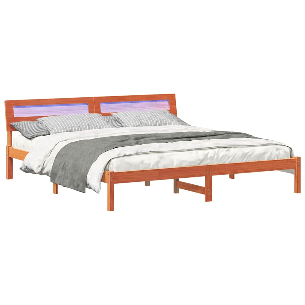 Sengestel med hovedgærde Brun 200 x 200 cm Massiv fyrretræ