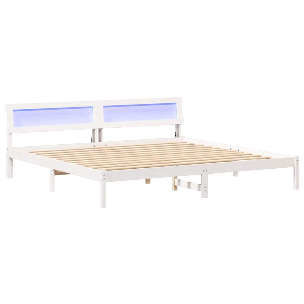Sengestel med hovedgærde Hvid 200 x 200 cm Massiv fyrretræ