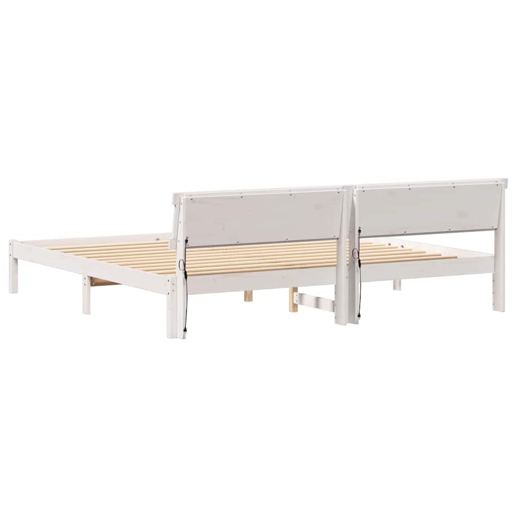 Sengestel med hovedgærde Hvid 200 x 200 cm Massiv fyrretræ