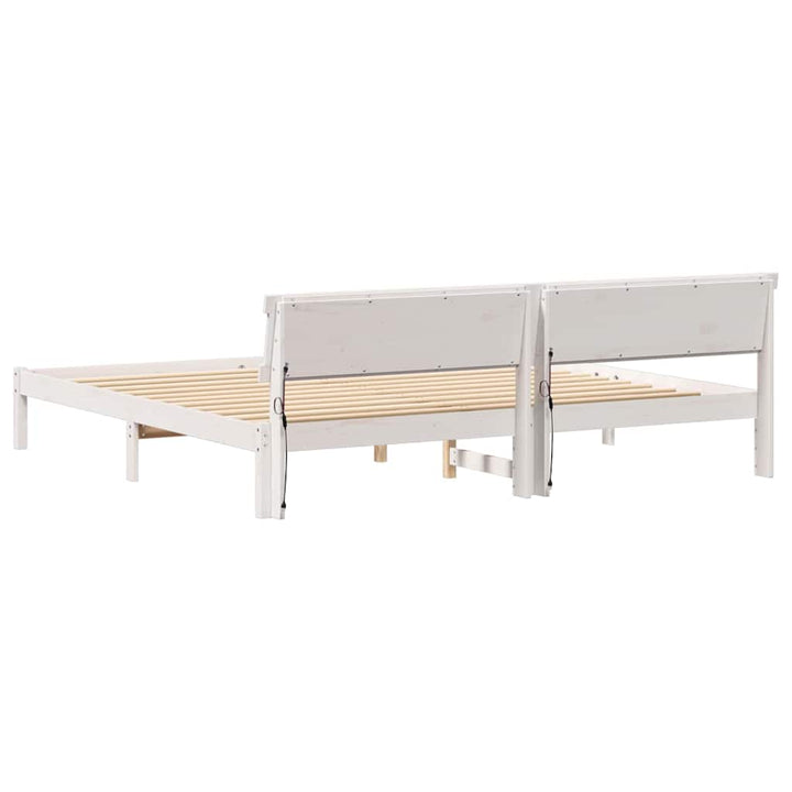 Sengestel med hovedgærde Hvid 200 x 200 cm Massiv fyrretræ