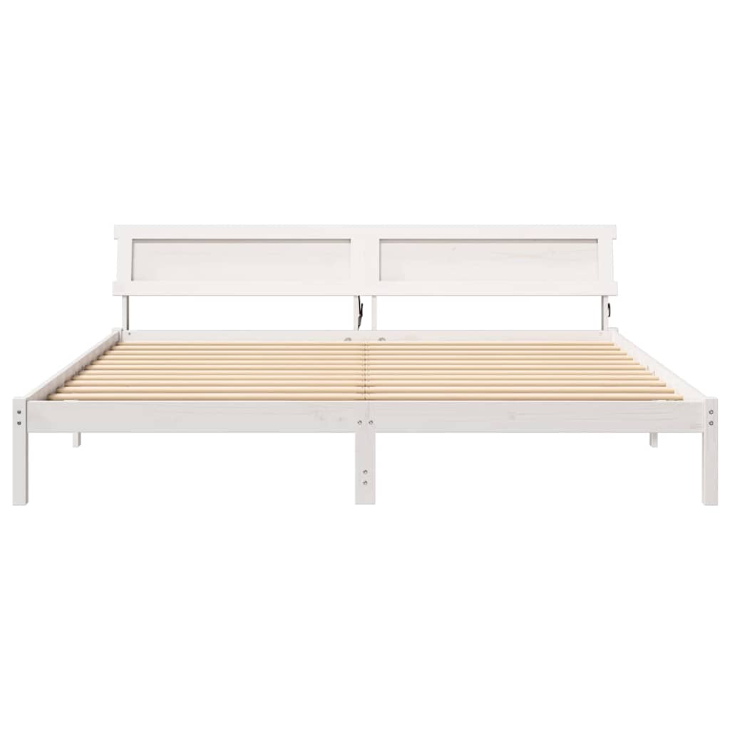 Sengestel med hovedgærde Hvid 200 x 200 cm Massiv fyrretræ