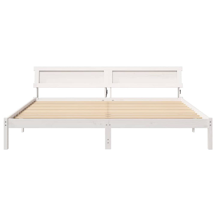 Sengestel med hovedgærde Hvid 200 x 200 cm Massiv fyrretræ