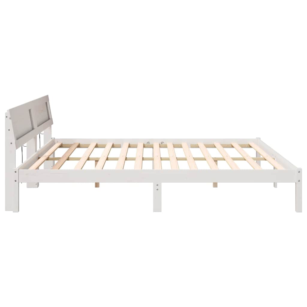 Sengestel med hovedgærde Hvid 200 x 200 cm Massiv fyrretræ