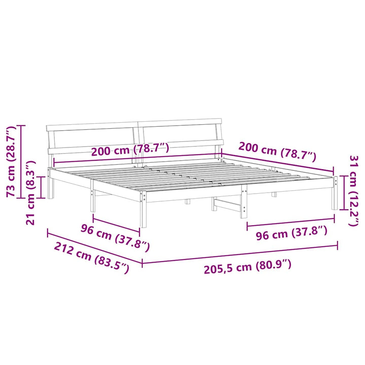 Sengestel med hovedgærde Hvid 200 x 200 cm Massiv fyrretræ