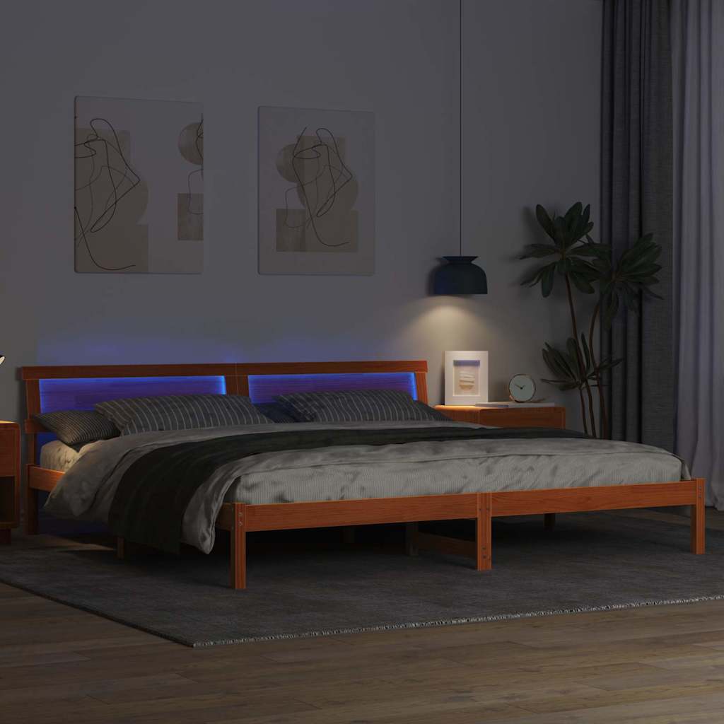 Sengestel med hovedgærde Voks brun 200 x 200 cm Massiv fyrretræ
