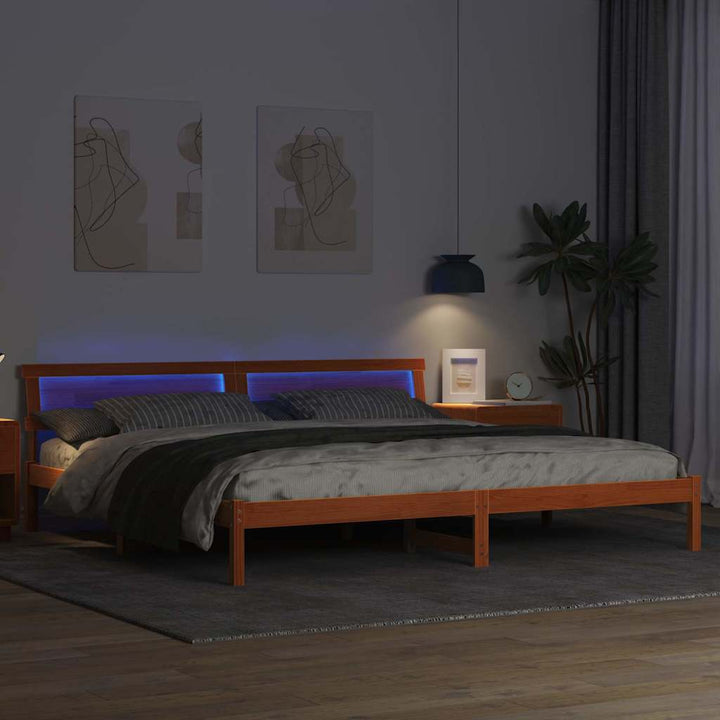Sengestel med hovedgærde Voks brun 200 x 200 cm Massiv fyrretræ