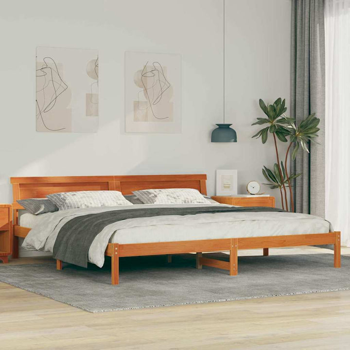 Sengestel med hovedgærde Voks brun 200 x 200 cm Massiv fyrretræ