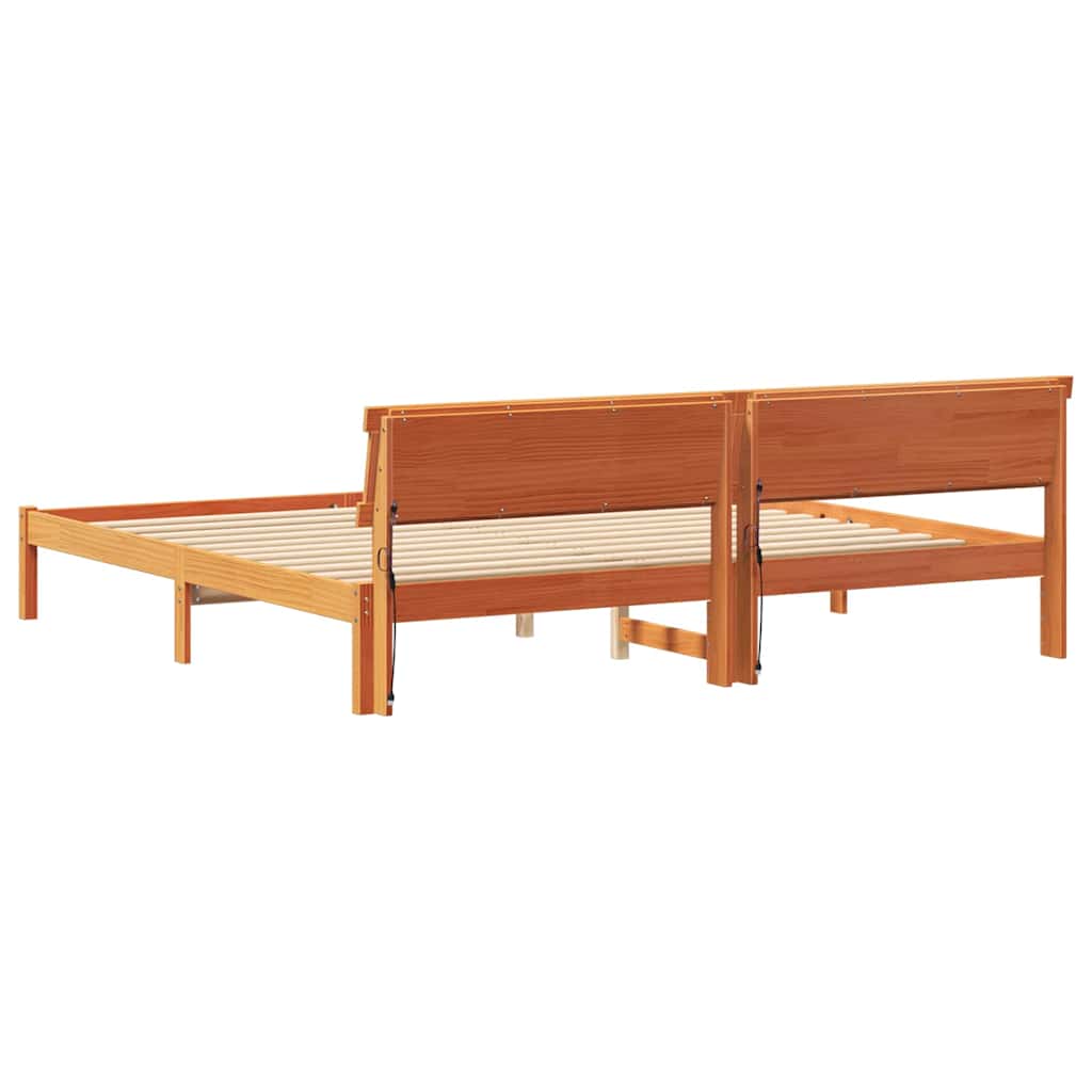 Sengestel med hovedgærde Voks brun 200 x 200 cm Massiv fyrretræ
