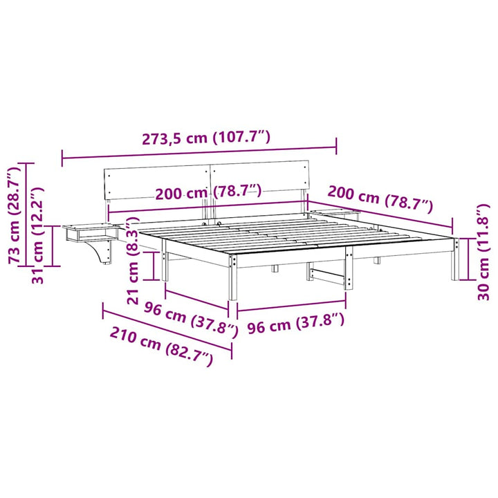 Sengestel med hovedgærde Brun 200 x 200 cm Massiv fyrretræ