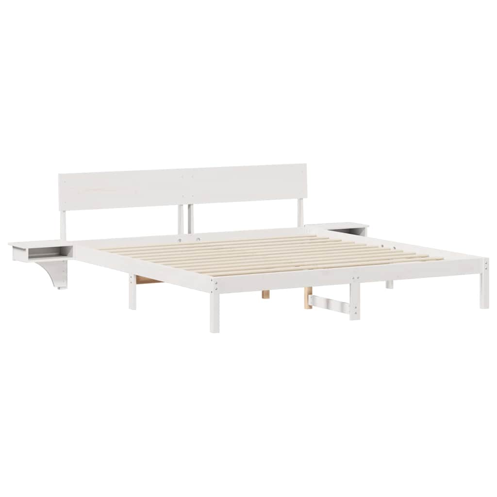 Sengestel med hovedgærde Hvid 200 x 200 cm Massiv fyrretræ