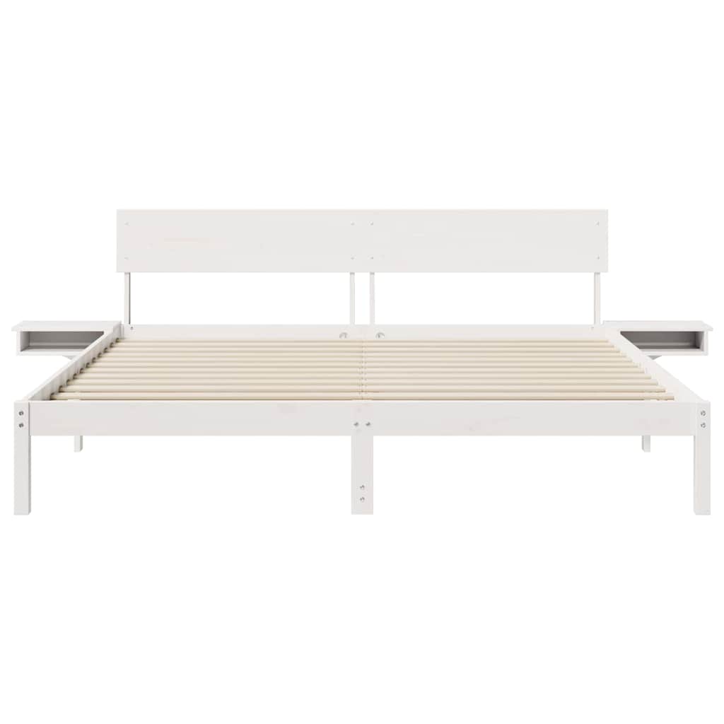 Sengestel med hovedgærde Hvid 200 x 200 cm Massiv fyrretræ