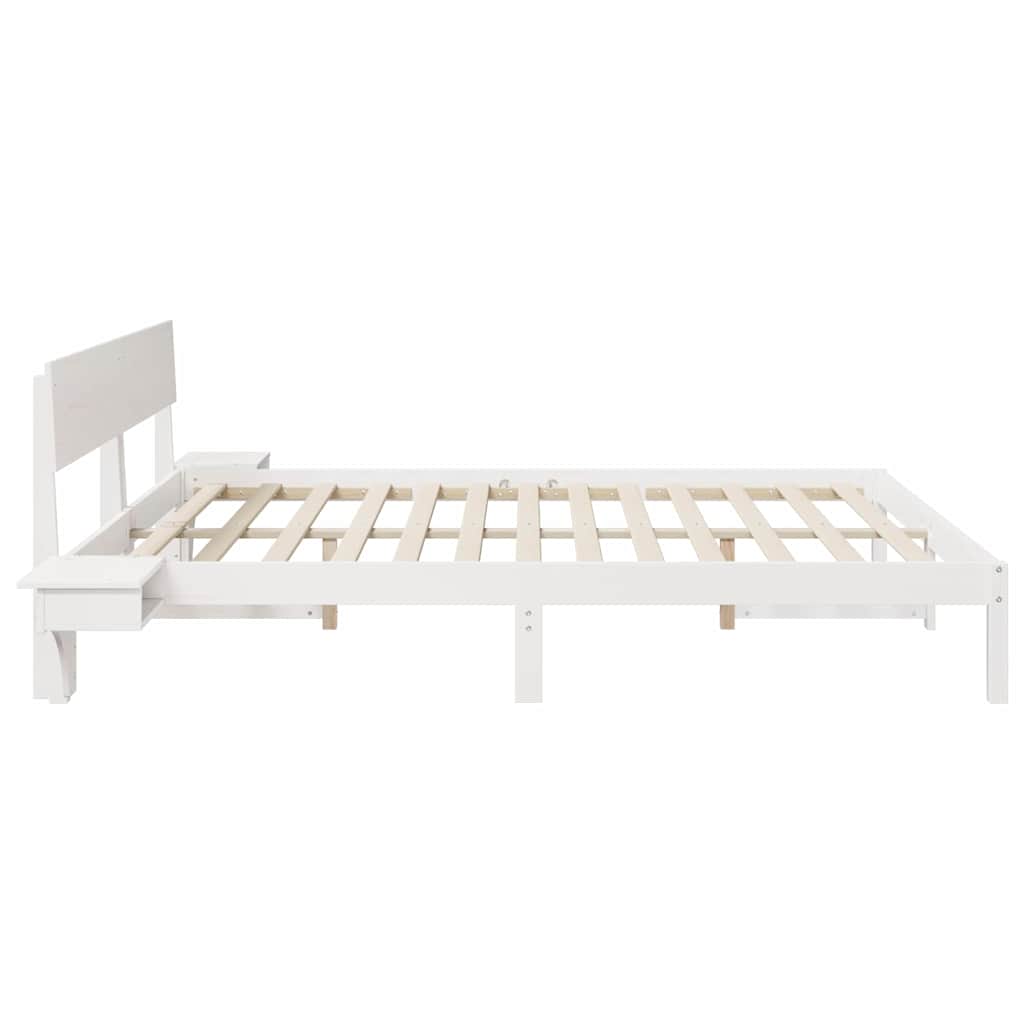 Sengestel med hovedgærde Hvid 200 x 200 cm Massiv fyrretræ