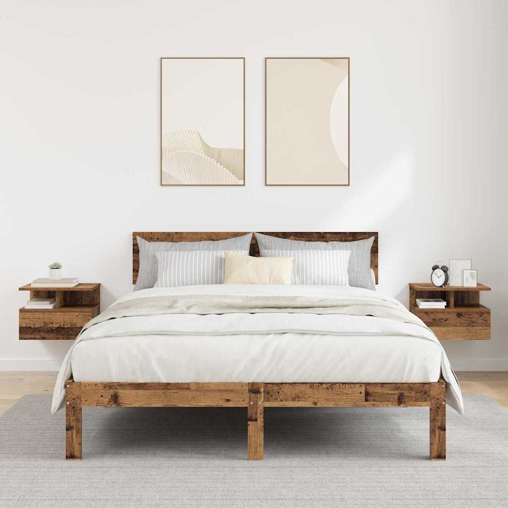 Flydende Natbord med skuffe 2 pcs Gammelt træ 40 x 31 x 28 cm
