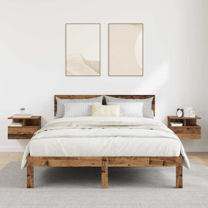 Flydende Natbord med skuffe 2 pcs Gammelt træ 40 x 31 x 28 cm