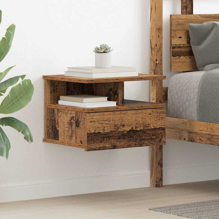 Flydende Natbord med skuffe 2 pcs Gammelt træ 40 x 31 x 28 cm