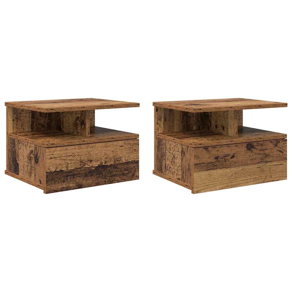 Flydende Natbord med skuffe 2 pcs Gammelt træ 40 x 31 x 28 cm