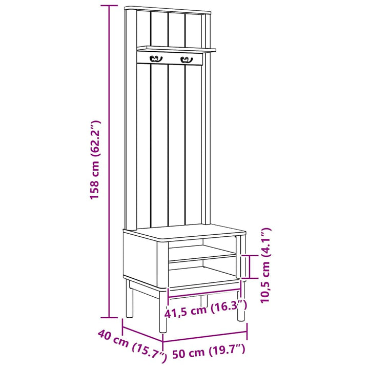 Gangskab FLORO Voks brun 50 x 40 x 158 cm Massivt fyrretræ