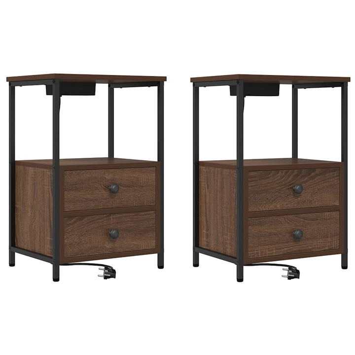 Natskab 2 pcs Brun eg 40 x 31 x 60 cm Konstrueret træ