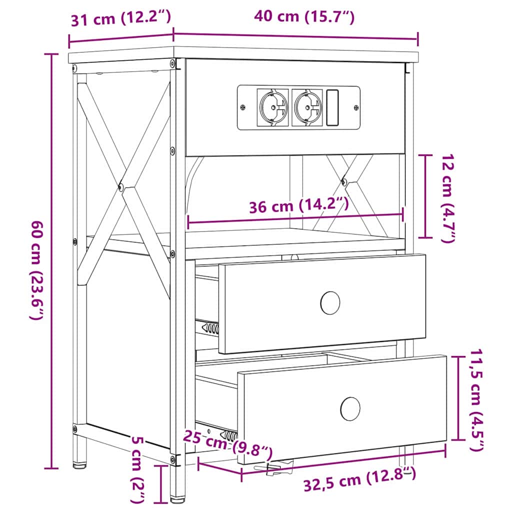 Natskab 2 pcs Brun eg 40 x 31 x 60 cm Konstrueret træ