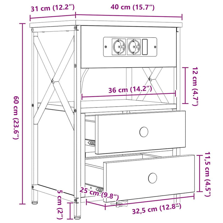 Natskab 2 pcs Brun eg 40 x 31 x 60 cm Konstrueret træ
