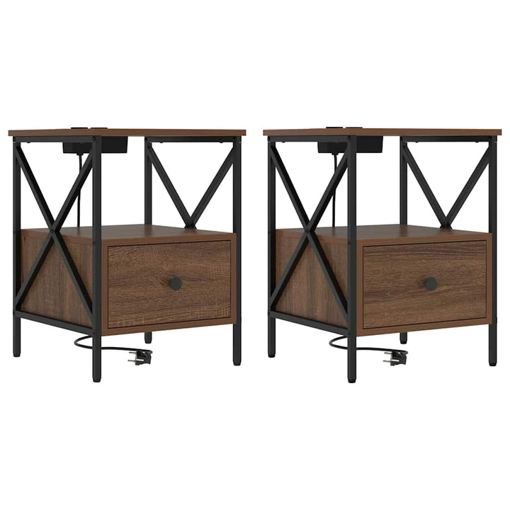 Natskab 2 pcs Brun eg 41,5 x 40,5 x 55 cm Konstrueret træ