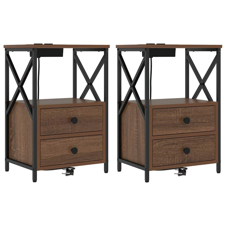 Natskab 2 pcs Brun eg 40 x 31 x 60 cm Konstrueret træ