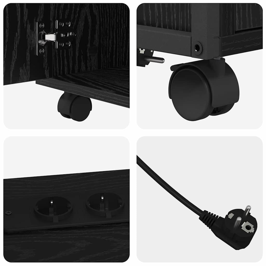 Skab med Opladningsstation med hjul Sort eg 61 x 46 x 67 cm