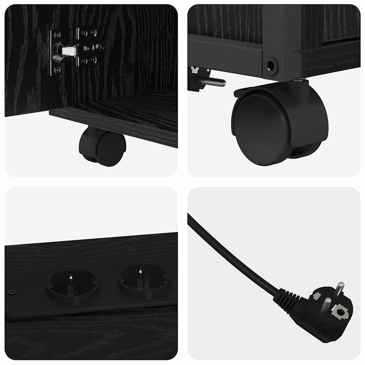 Skab med Opladningsstation med hjul Sort eg 61 x 46 x 67 cm