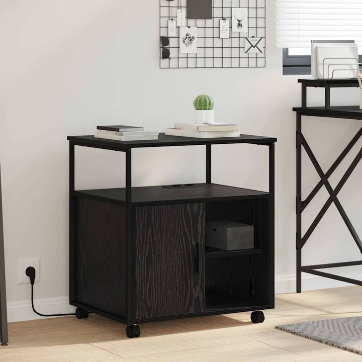 Skab med Opladningsstation med hjul Sort eg 61 x 46 x 67 cm
