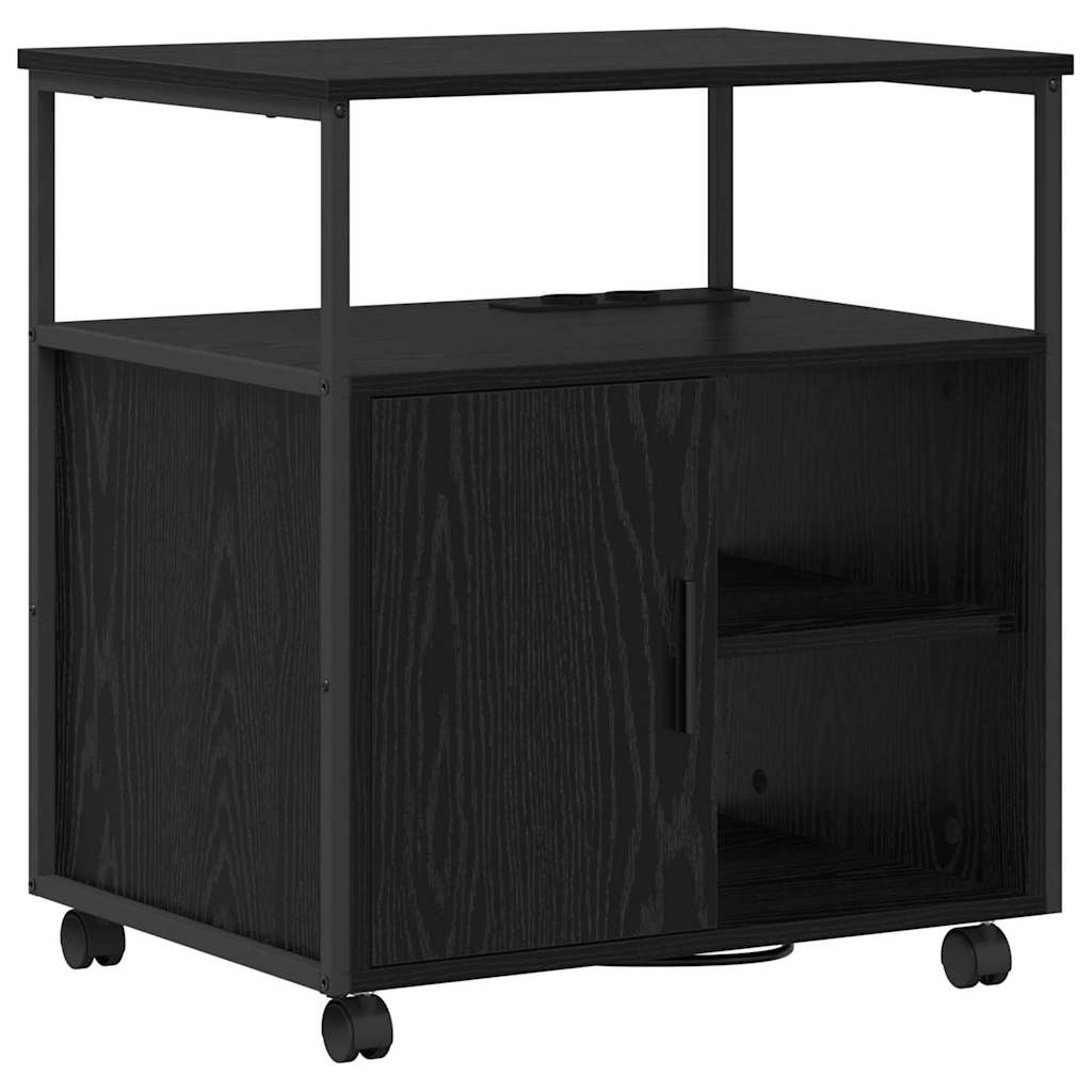 Skab med Opladningsstation med hjul Sort eg 61 x 46 x 67 cm