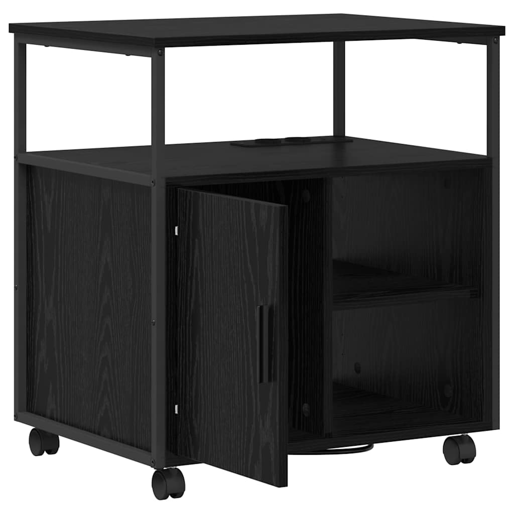 Skab med Opladningsstation med hjul Sort eg 61 x 46 x 67 cm