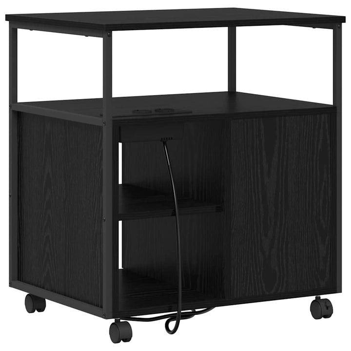 Skab med Opladningsstation med hjul Sort eg 61 x 46 x 67 cm
