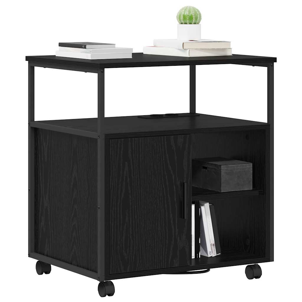 Skab med Opladningsstation med hjul Sort eg 61 x 46 x 67 cm
