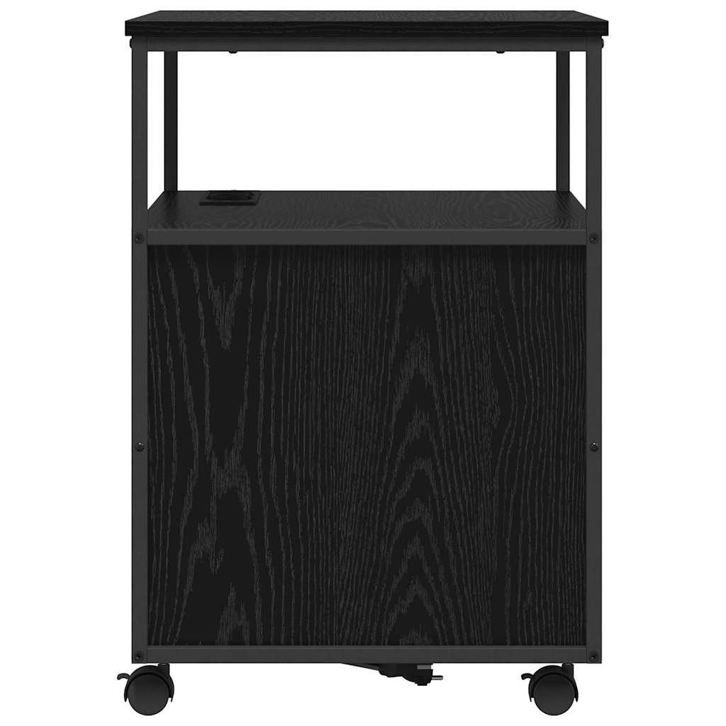 Skab med Opladningsstation med hjul Sort eg 61 x 46 x 67 cm