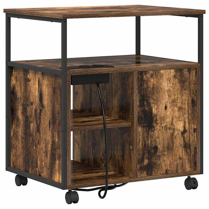 Skab med Opladningsstation med hjul Røget eg 61 x 46 x 67 cm