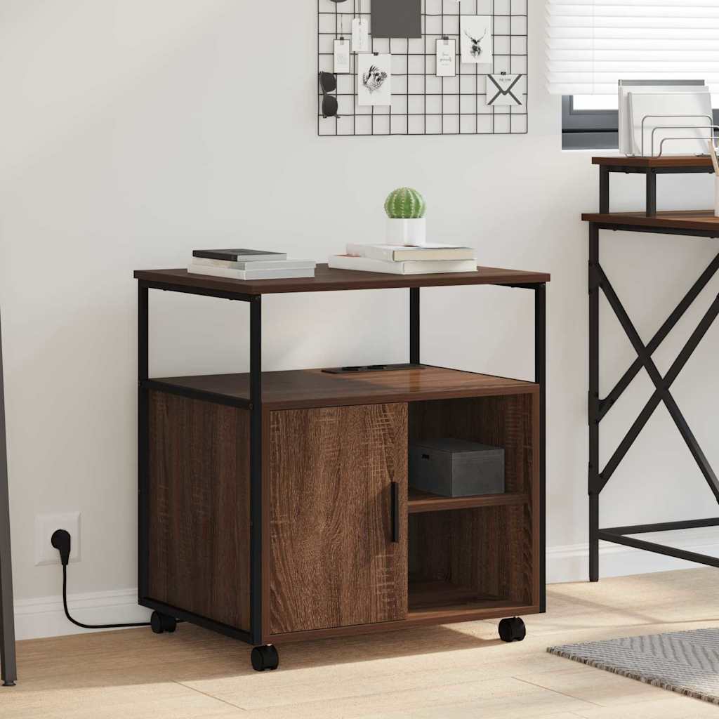 Skab med Opladningsstation med hjul Brun eg 61 x 46 x 67 cm