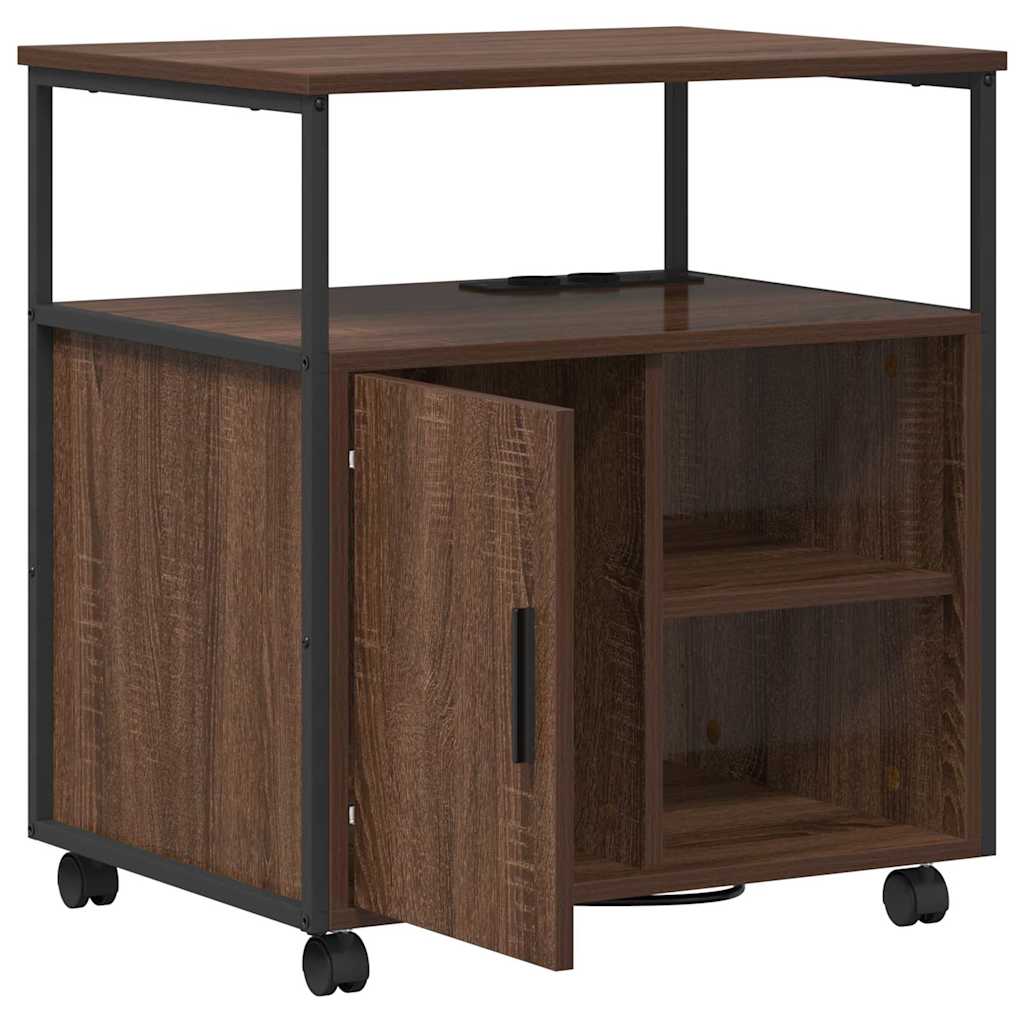 Skab med Opladningsstation med hjul Brun eg 61 x 46 x 67 cm