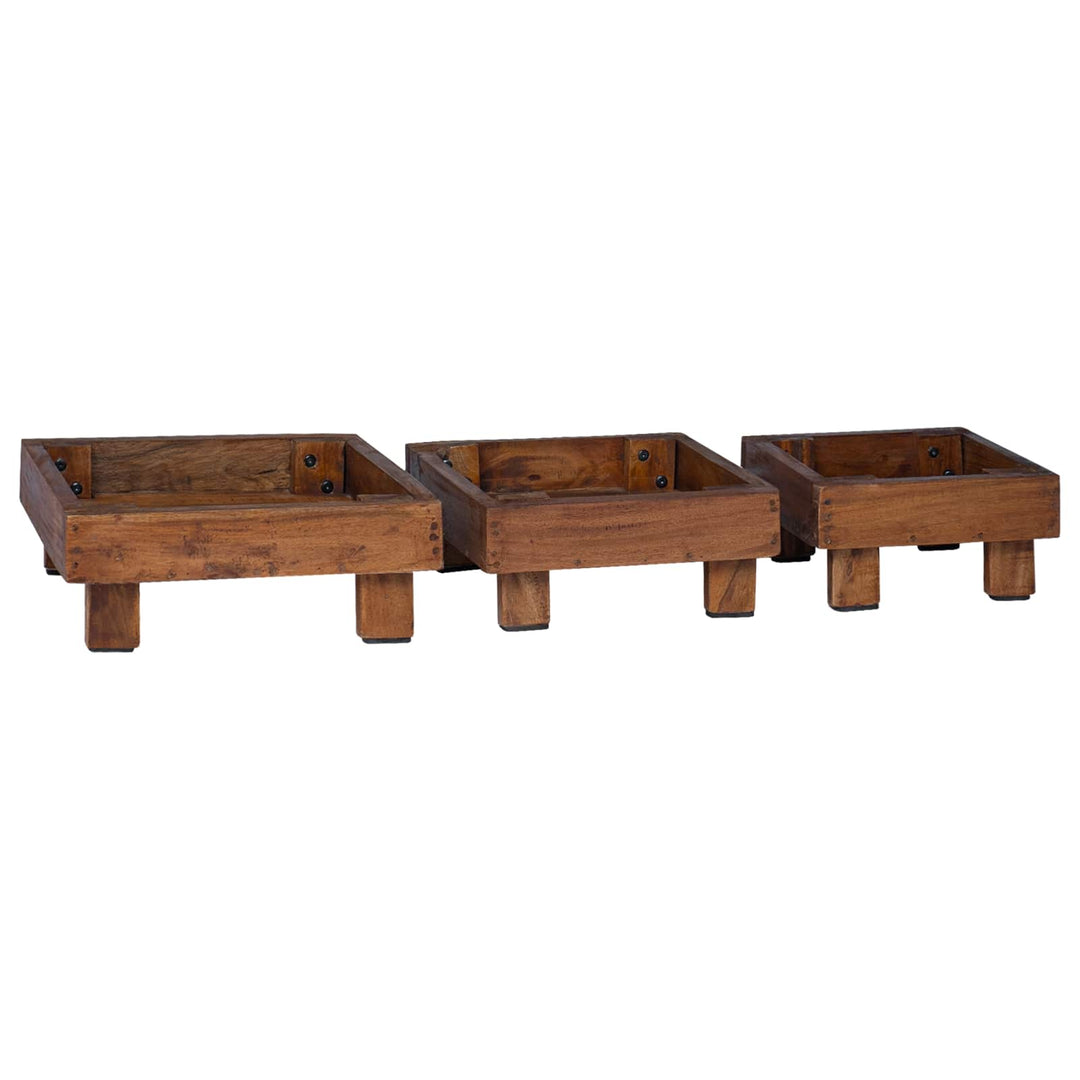 Planteholder 3 stk. Brun 35 x 35 x 12 cm Mahogni Træ