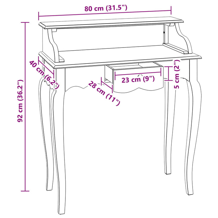 Skrivebord Brun og hvid 80 x 40 x 92 cm Massivt mahognitræ