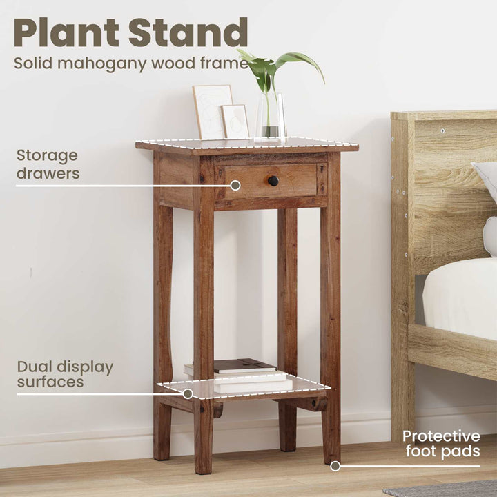 Planteholder med skuffe Brun 34 x 25 x 52 cm Mahogni Træ