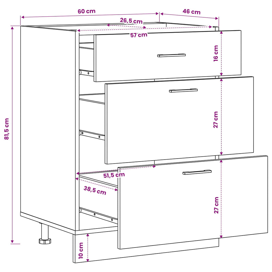 Køkken base kabinet Sort eg 60 x 46 x 81,5 cm Konstrueret træ