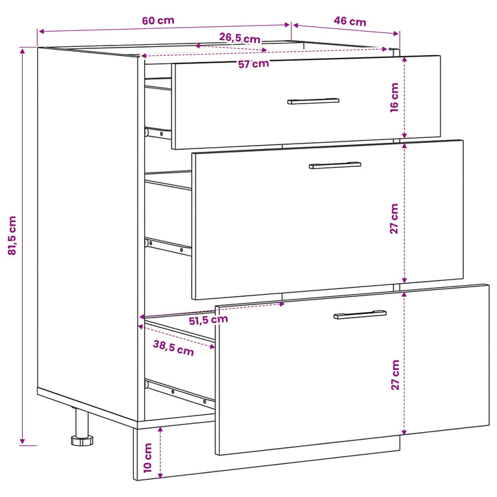 Køkken base kabinet Sort eg 60 x 46 x 81,5 cm Konstrueret træ