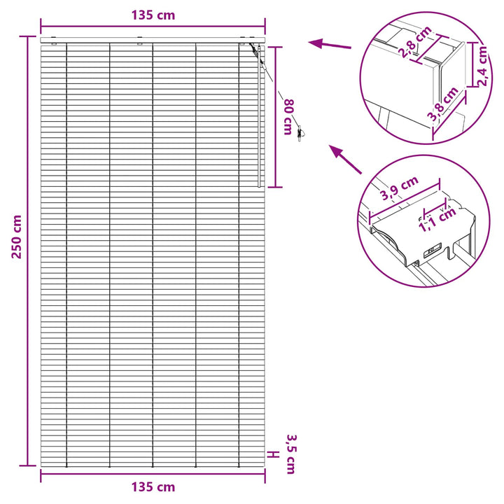 Persienner Hvid 135 x 250 cm 35 mm Massivt Paulownia Træ