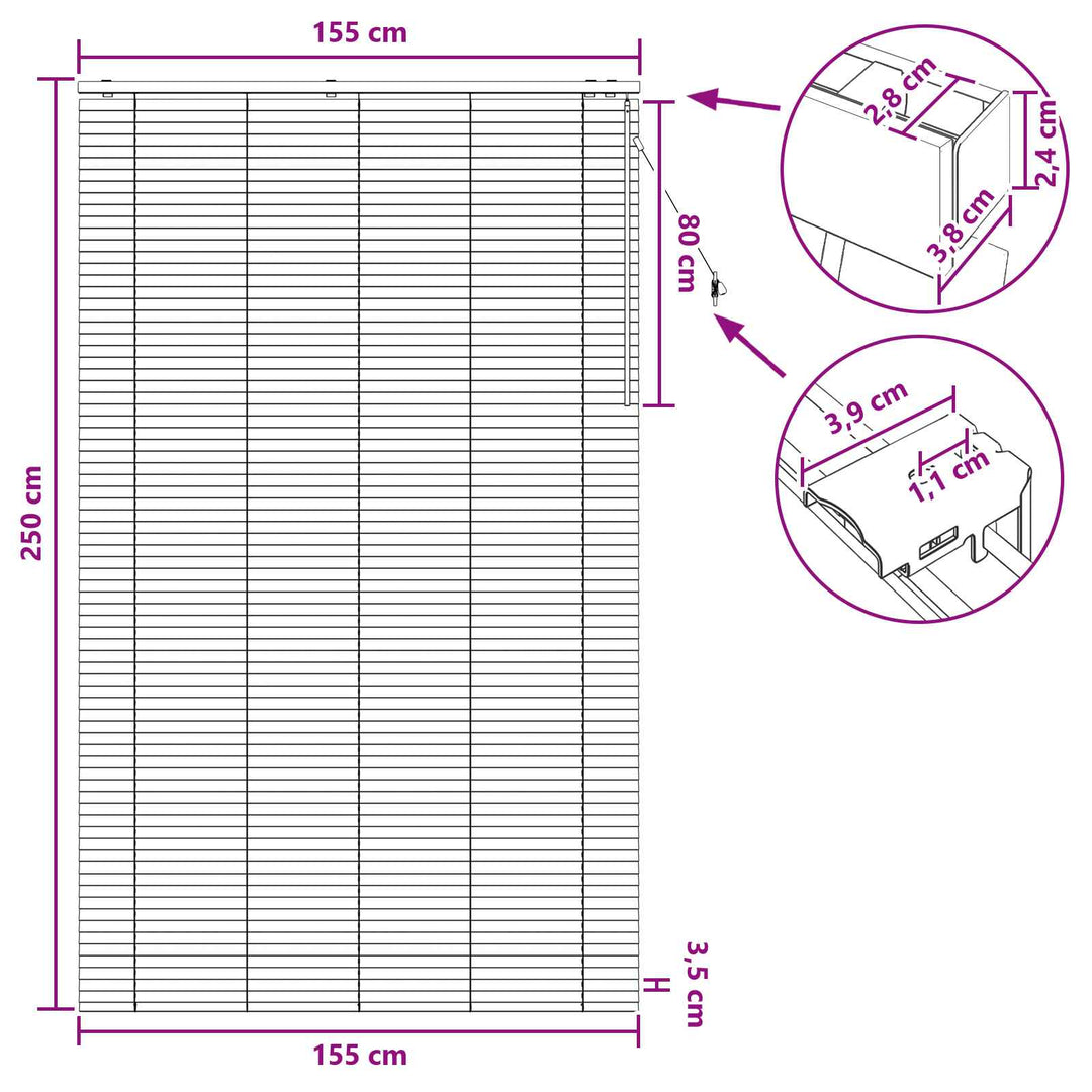 Persienner Hvid 155 x 250 cm 35 mm Massivt Paulownia Træ