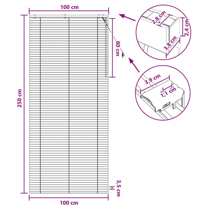 Persienner Mørk Brun 100 x 250 cm 35 mm Massivt Paulownia Træ